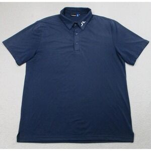 J.Lindeberg Polo Shirt Mens XL Blue Bridge Logo Golf Performance Knit Athletic